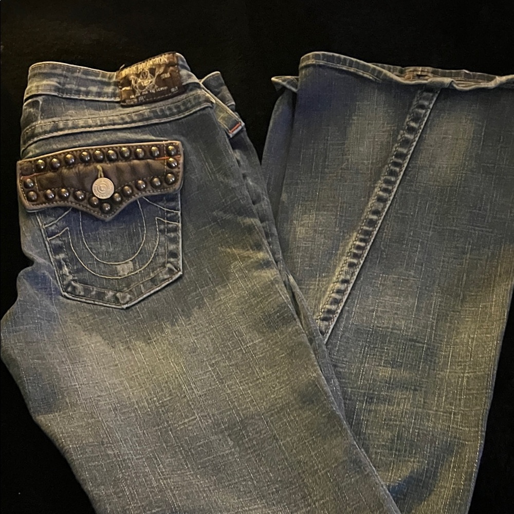 True Religion Denim Boot Cut Jeans with Embellished Pocket
